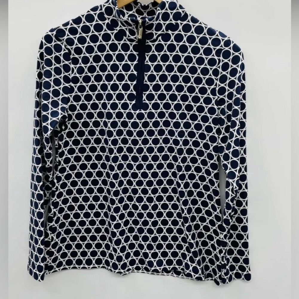 Charter Club Womens S Navy White Dot Printed Half Zip Long Sleeve Top